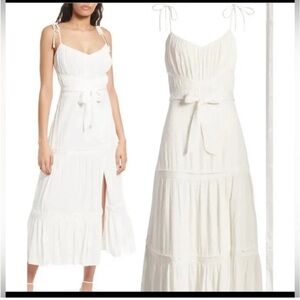 PAIGE White Tiered Midi Dress with Tie Straps
